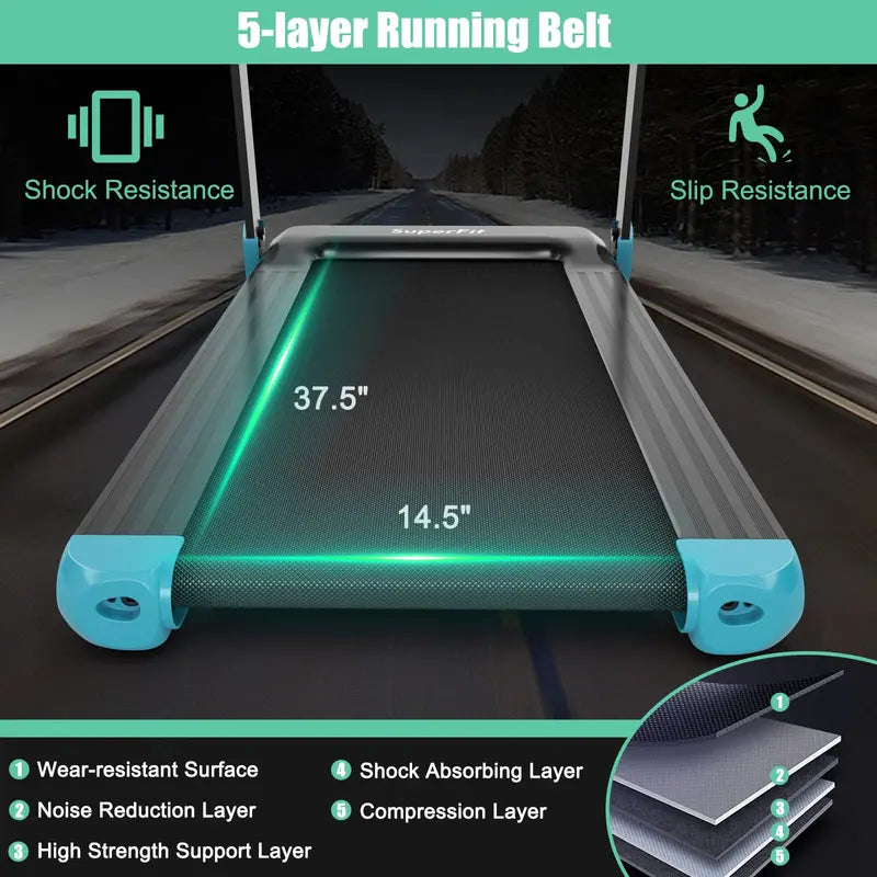 Smart Folding Treadmill – Compact Superfit Model with Bluetooth Speaker and App Connectivity
