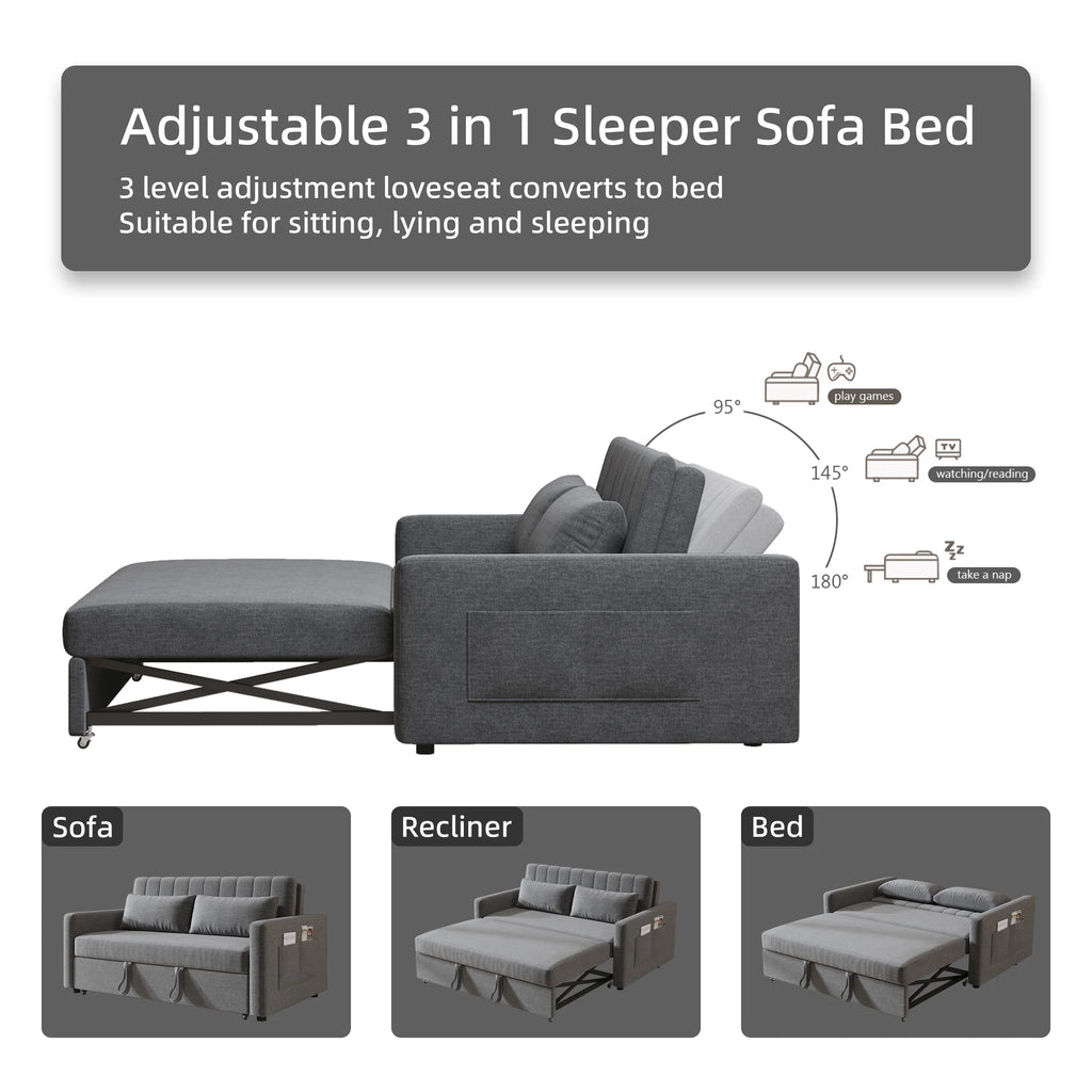 Noodeniya 54" Twins Pull Out Sofa Bed, Modern Convertible Sleeper Couch, Fabric Loveseat for Small Place, Light Gray