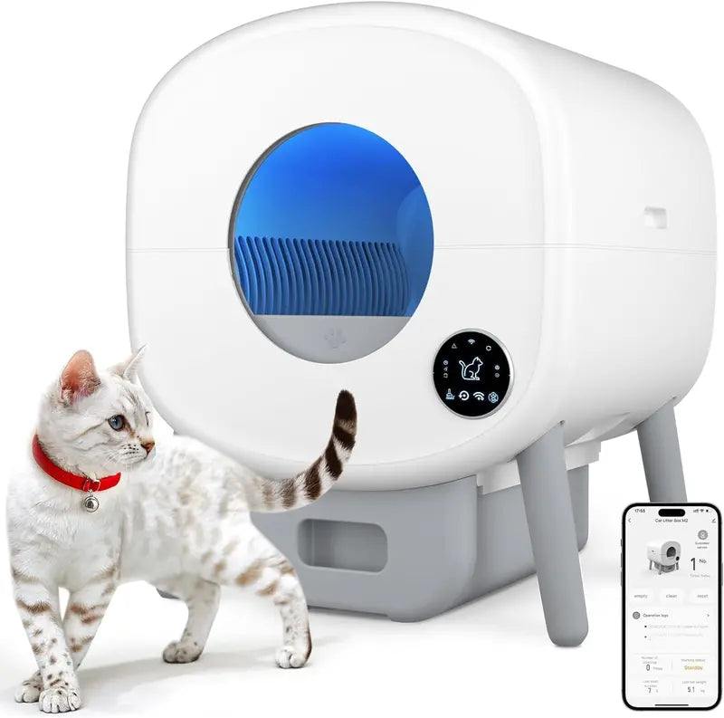 Smart Self-Cleaning Cat Litter Box – App-Controlled Automatic Unit with Safety Sensors and 2-Pack Garbage Bags