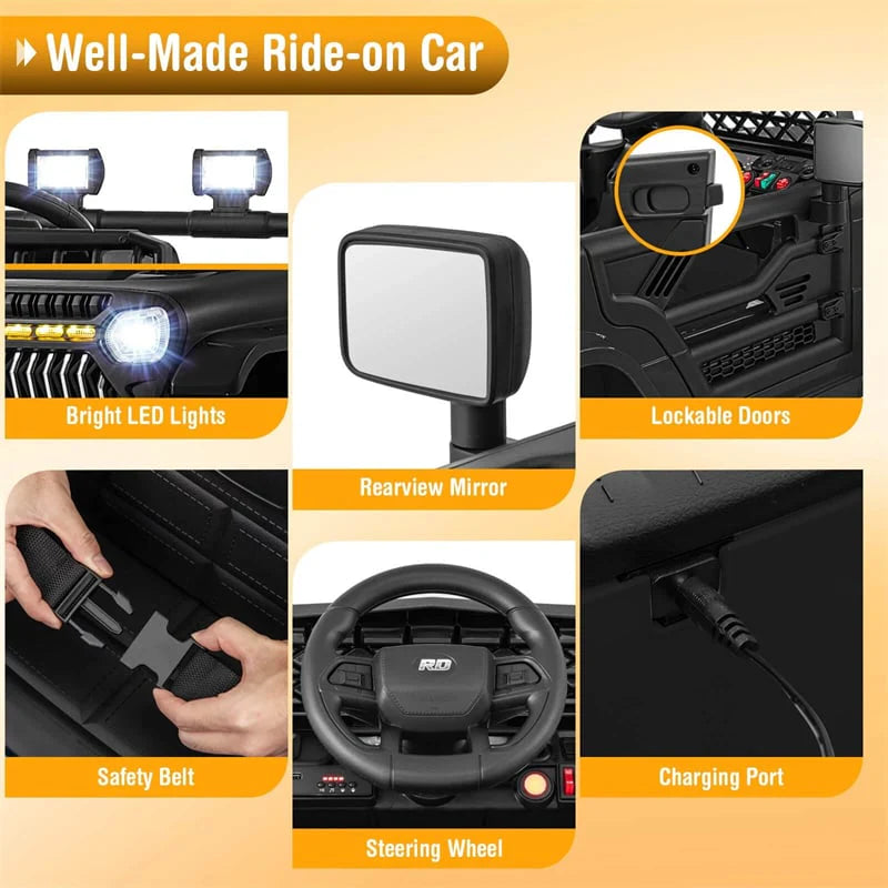 12V Kids Ride On Truck Car, Battery Powered Electric Vehicle with Parental Remote, LED Lights & Music Player for Boys & Girls Aged 3+