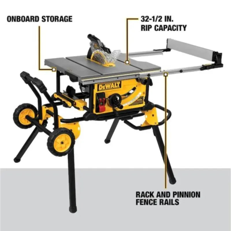 DEWALT DWE7491RS 10-Inch Jobsite Table Saw – Corded 15-Amp Saw with Rolling Stand and Precision Fence System