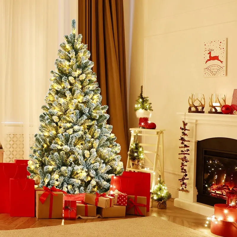 Snow-Flocked Artificial Christmas Tree – Realistic Hinged Fir Design with Natural Branch Texture