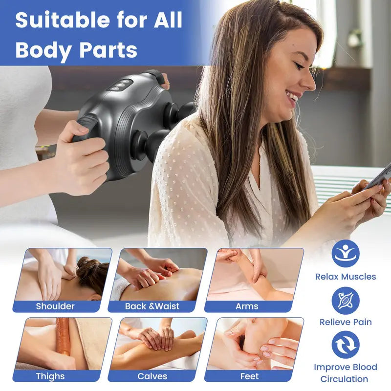 Cordless Deep-Tissue Massage Gun — Three Interchangeable Heads for Targeted Relief