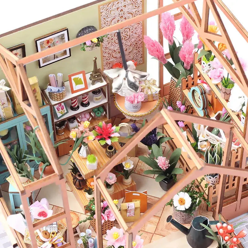 Jenny's Greenhouse DIY Miniature Dollhouse Kit – Wooden Flowerhouse Toy for Kids