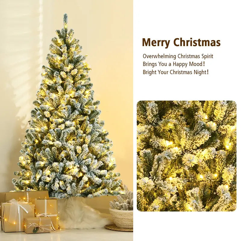 Snow-Flocked Artificial Christmas Tree – Realistic Hinged Fir Design with Natural Branch Texture