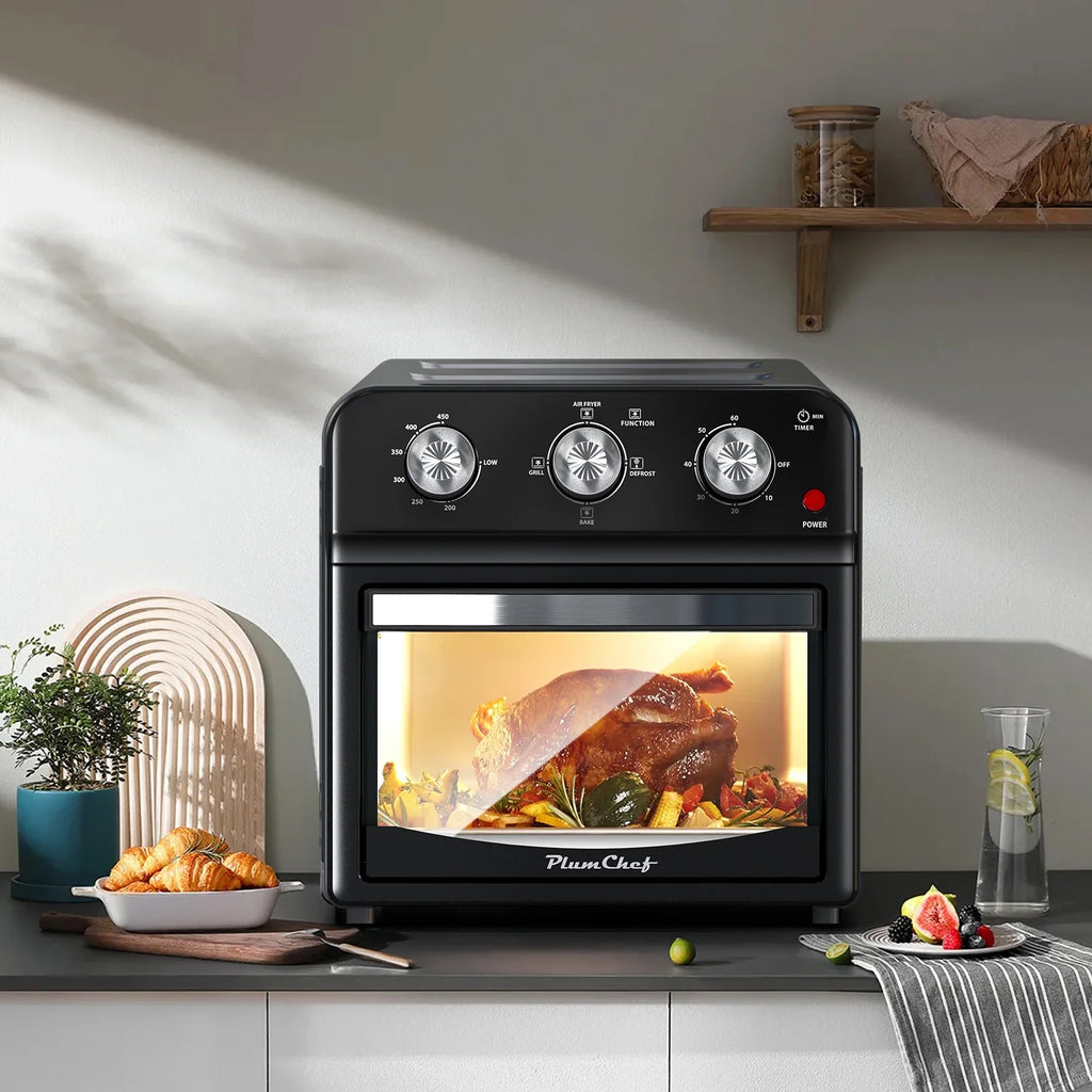 Plumchef 12 Quart 4 Slices Air Fryer Convection Toaster Oven, 1500W, 4 Cooking Modes, 7 in 1 Multifunction with Roast, Bake, Grill, Broil, Toast, Dehydrate, Defrost, Stainless Stee