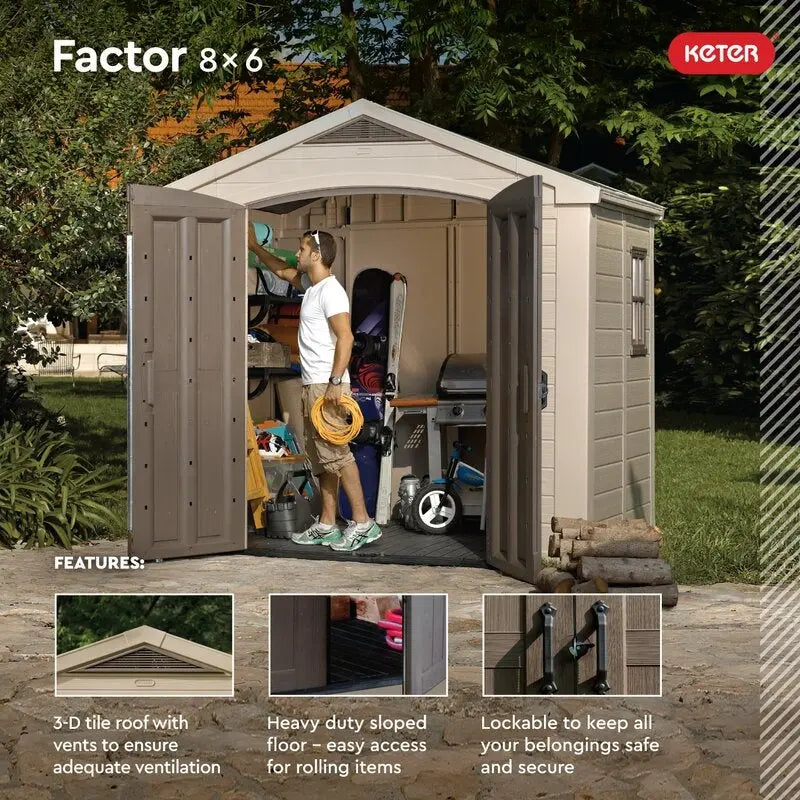 Factor 8 ft. x 6 ft. Space-Saving Plastic Storage Shed