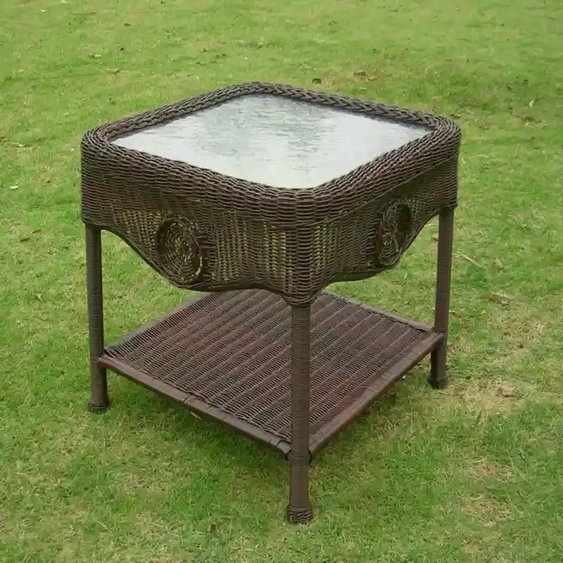 Riviera Resin Wicker Side Table – 18-Inch Lightweight Indoor/Outdoor Accent Piece