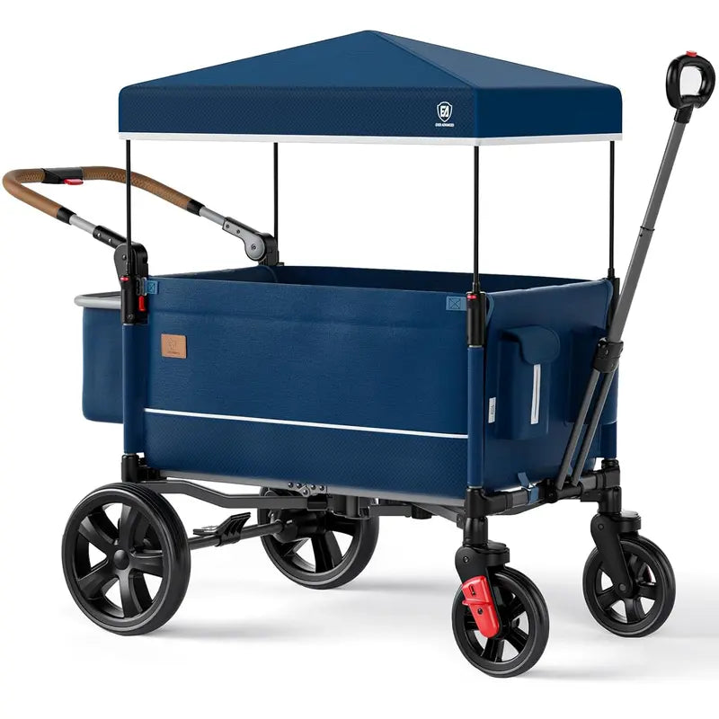 Dual-Child Side-Zip Wagon Stroller – Adjustable Push-Pull Handle, Front-Zip Access, 5-Point Harness & UV Canopy, All-Terrain Wheels, Grey