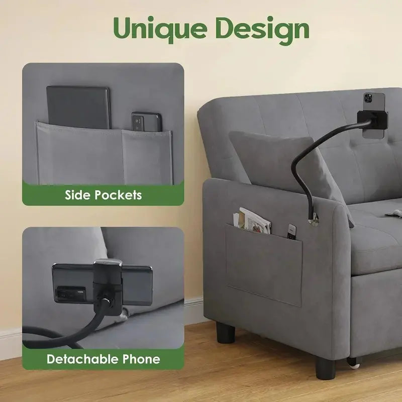 Compact 3-in-1 Loveseat Sleeper Sofa – Pull-Out Convertible Couch for Small Living Areas