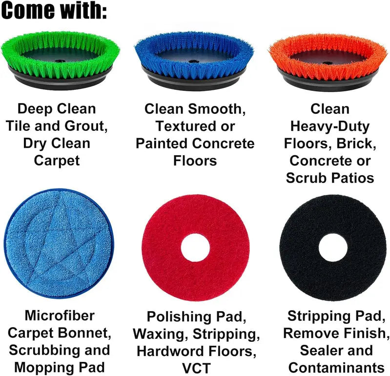 Commercial-Grade Floor Scrubber & Polisher – Heavy-Duty Tile and Grout Cleaner with Brush/Pad System
