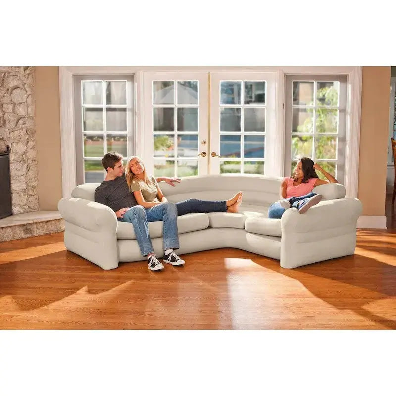 Intex Inflatable L-Shaped Corner Sofa – Gray 2-Pack with Cup Holders