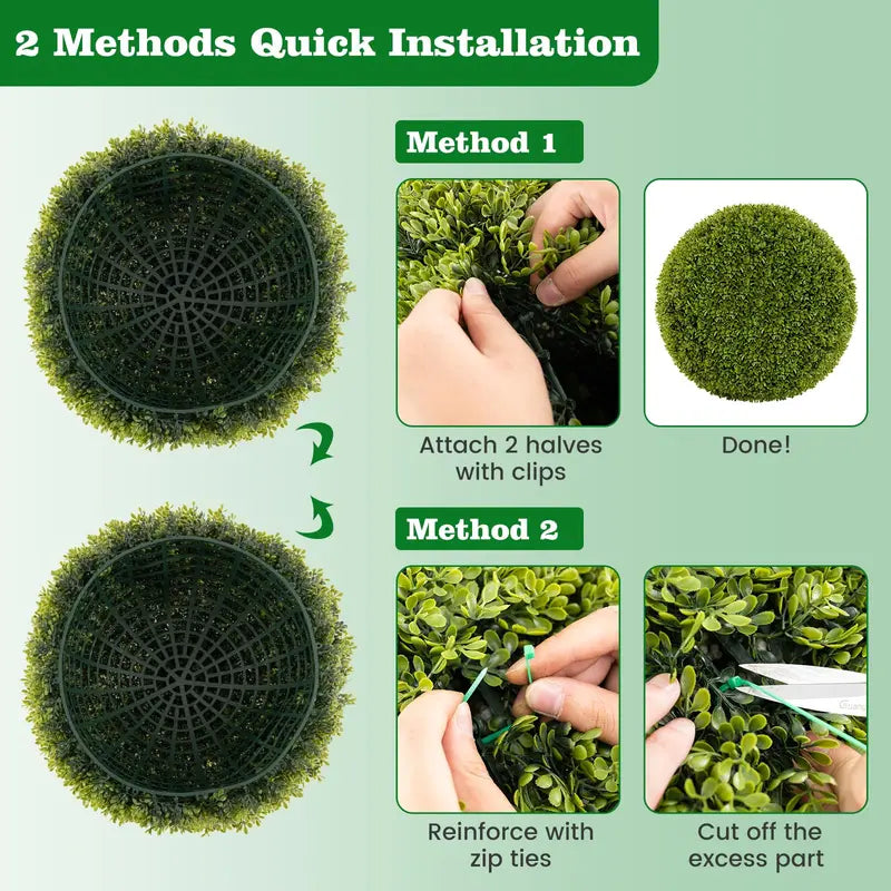 Set of Two 20-Inch Faux Boxwood Topiaries – Outdoor-Ready Round Hedge Balls with Fluffy Texture