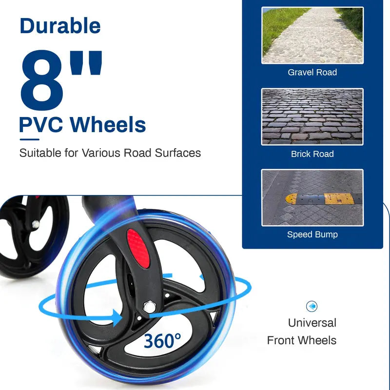 Dual-Mode Rollator Walker with Seat & Brakes – Lightweight Mobility Aid for Seniors