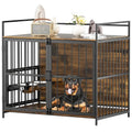 ROOMTEC Large Dog Crate Furniture with Adjustable Bowls, Steel Frame, Anti-Chew Design, 48″x30.3″x43″
