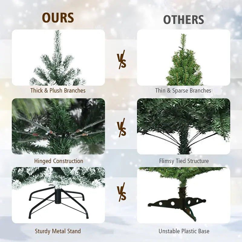 Snow-Flocked Artificial Christmas Tree – Realistic Hinged Fir Design with Natural Branch Texture