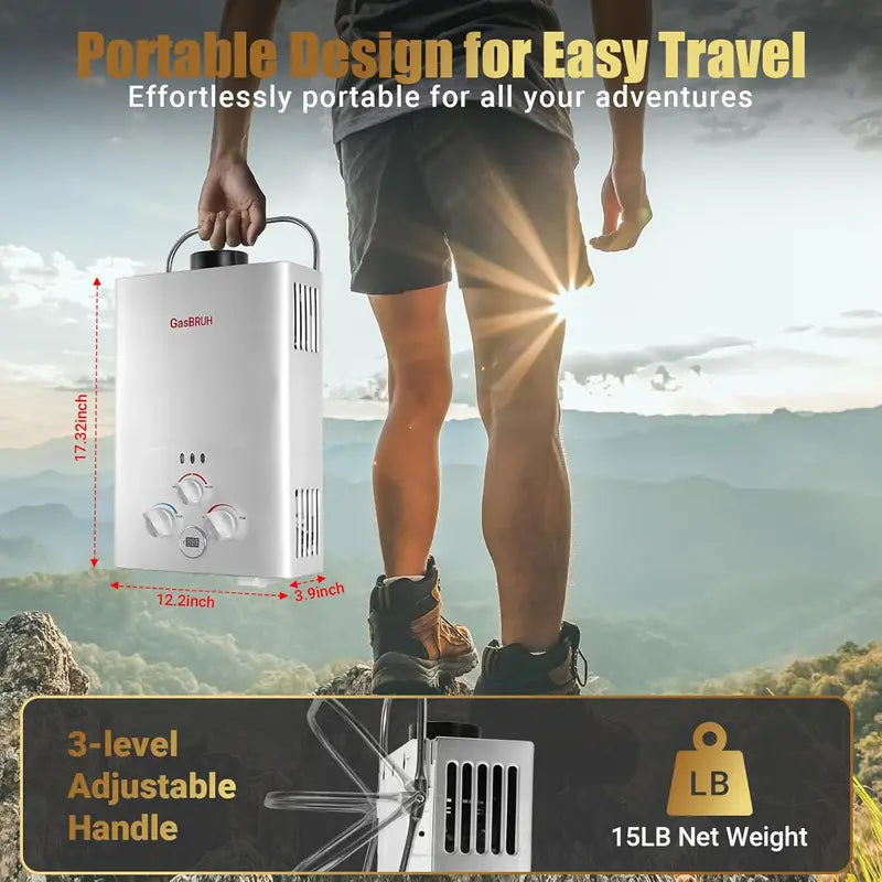 Portable Propane Tankless Water Heater – 1.58 GPM Outdoor RV/Camping Model with Overheat Protection & Indoor Use Capability