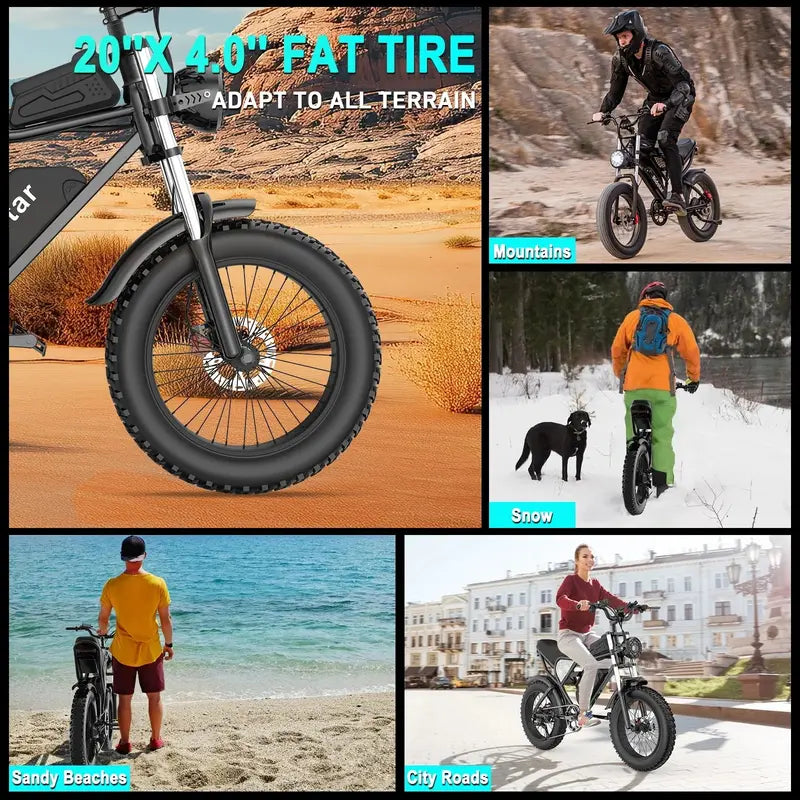 Ridstar 1200W Adult Electric Mountain Bike – 30 MPH, 48V 15.6Ah Battery, 20″ Fat Tires, 7-Speed Full Suspension