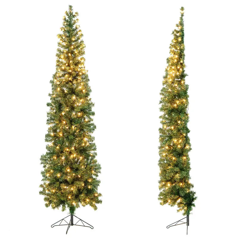 Slender 7-Foot Pre-Lit Half-Tree – Space-Saving LED Xmas Decoration