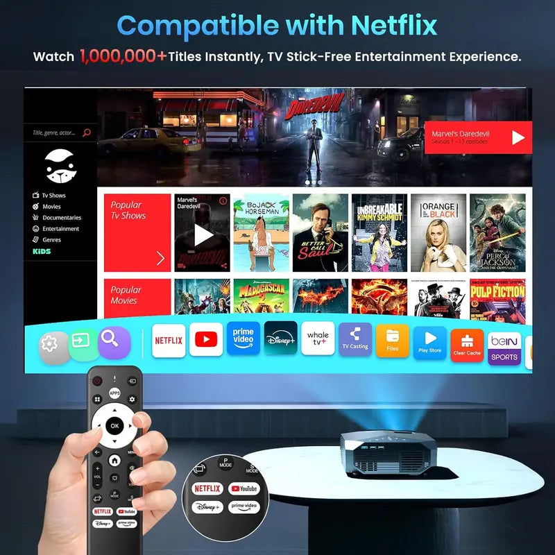 Smart Projector with WiFi 6 & Bluetooth 5.3 – Netflix-Compatible, High-Brightness Streaming Device