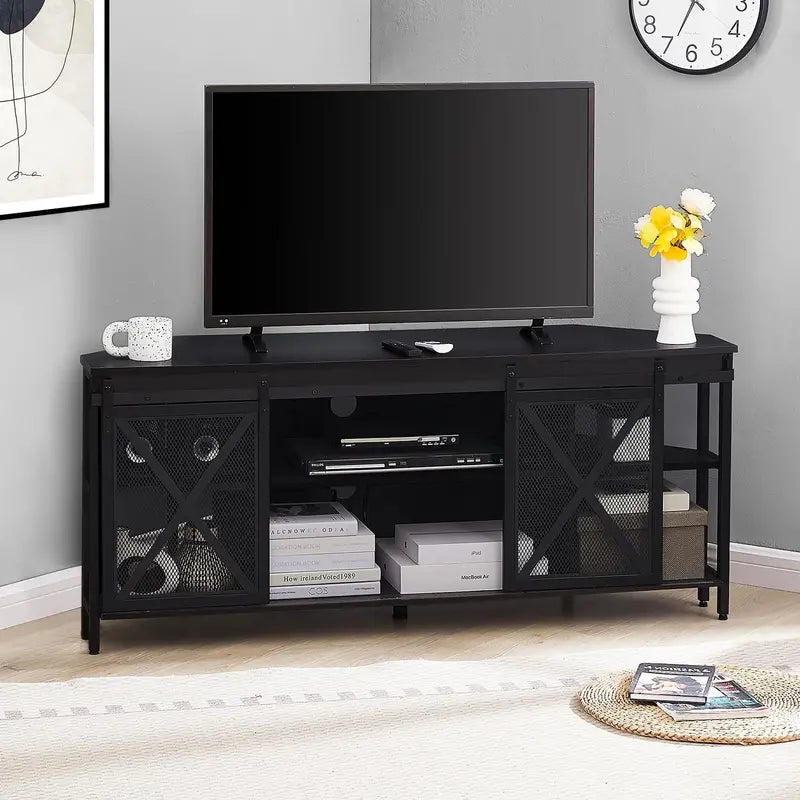 Rustic Corner TV Stand for 55-Inch Screens with Ample Storage Compartments