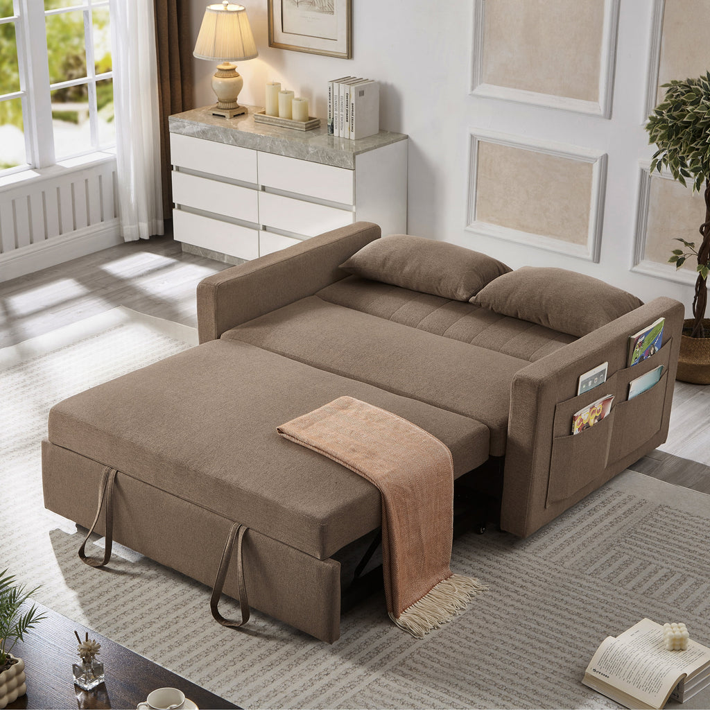 Noodeniya 54" Twins Pull Out Sofa Bed, Modern Convertible Sleeper Couch, Fabric Loveseat for Small Place, Light Gray