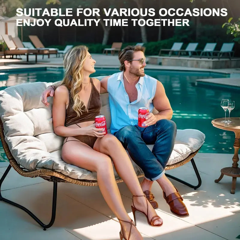 Crestlive All-Weather Outdoor Loveseat – Rattan Weave with Plush Cushions, Beige Patio Sofa