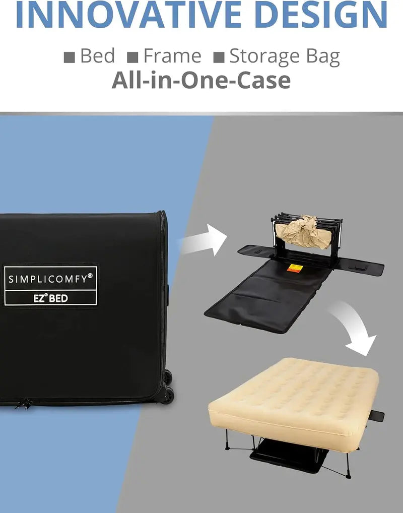 Simpli Comfy EZ Air Queen Mattress Bundle – Includes Frame & Electric Pump