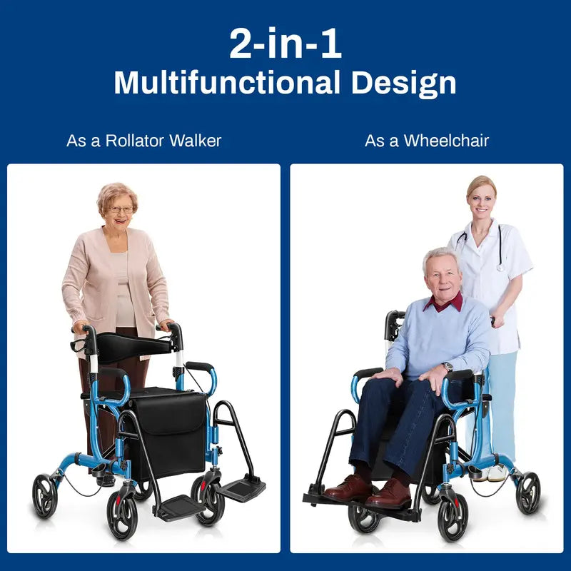 Dual-Mode Rollator Walker with Seat & Brakes – Lightweight Mobility Aid for Seniors