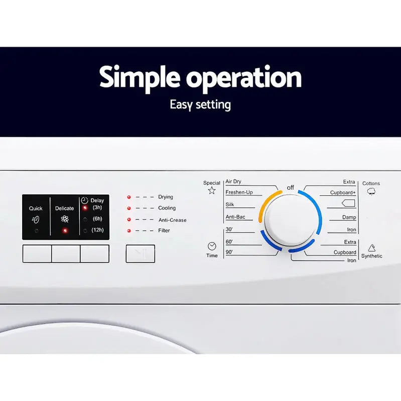 Devanti 7kg Vented Tumble Dryer – Compact White Capacity Dryer with Multiple Programs