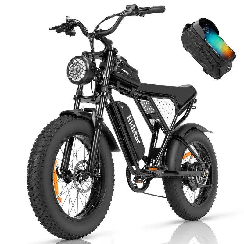 Ridstar 1200W Adult Electric Mountain Bike – 30 MPH, 48V 15.6Ah Battery, 20″ Fat Tires, 7-Speed Full Suspension