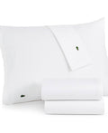 Lacoste 100% Cotton Percale Sheet Set Solid White Twin