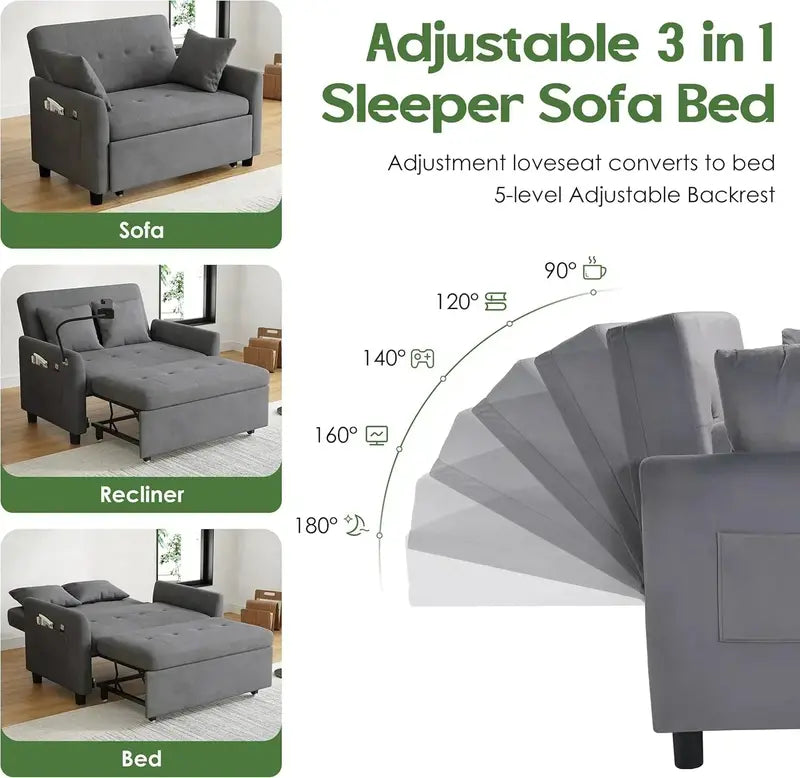 Compact 3-in-1 Loveseat Sleeper Sofa – Pull-Out Convertible Couch for Small Living Areas