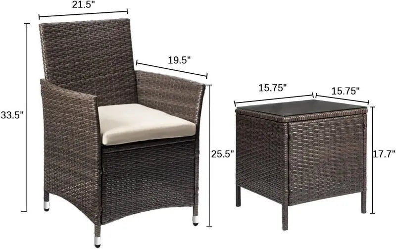 Devoko PE Rattan Patio Set — 3-Piece Garden Furniture with All-Weather Wicker Chairs