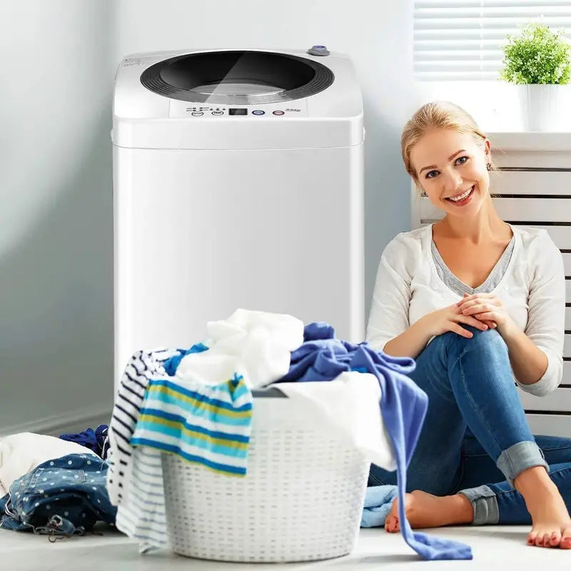 Compact Portable Washing Machine – Full-Automatic Washer & Dryer Combo with Drain Pump, 8-LB Capacity