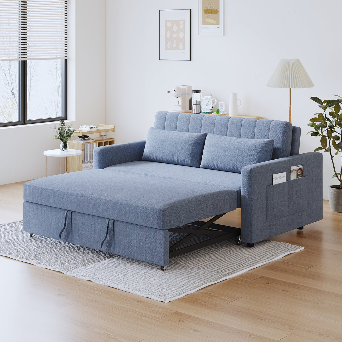 Noodeniya 54" Twins Pull Out Sofa Bed, Modern Convertible Sleeper Couch, Fabric Loveseat for Small Place, Light Gray