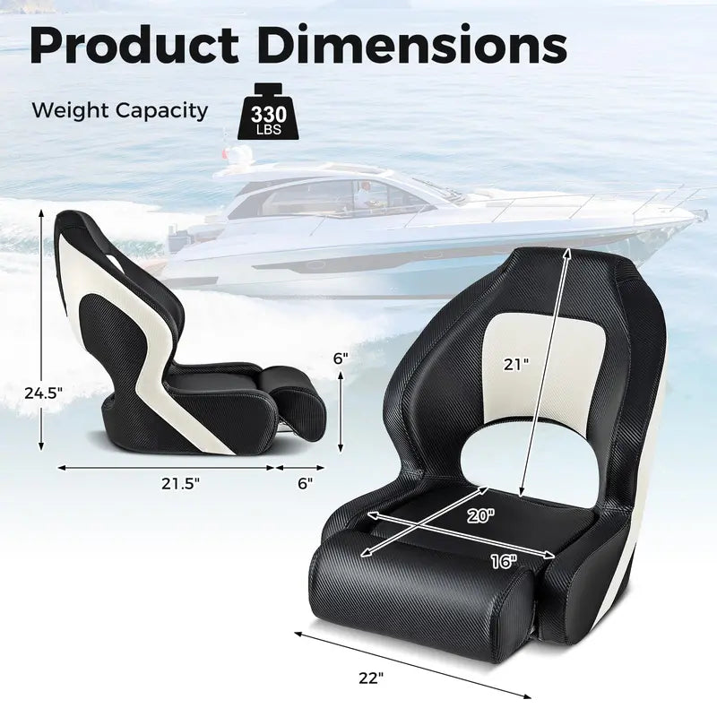 Flip-Up Sports Boat Seat – Ergonomic Captain's Bucket Design with Waterproof PVC Upholstery