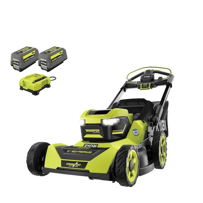 Ryobi 40V HP Brushless 21-Inch All-Wheel-Drive Self-Propelled Lawn Mower – Whisper Series with Dual 6.0Ah Batteries & Charger