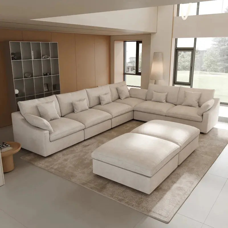 Large Linen Corner Sectional Sofa – Modular Living Room Couch Set