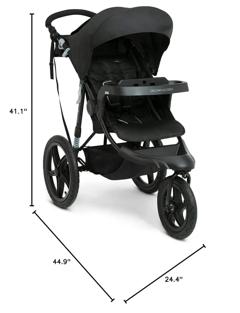 Delta Children Apollo Jogging Stroller – Shock-Absorbing Frame, Spacious Canopy, Recline Function