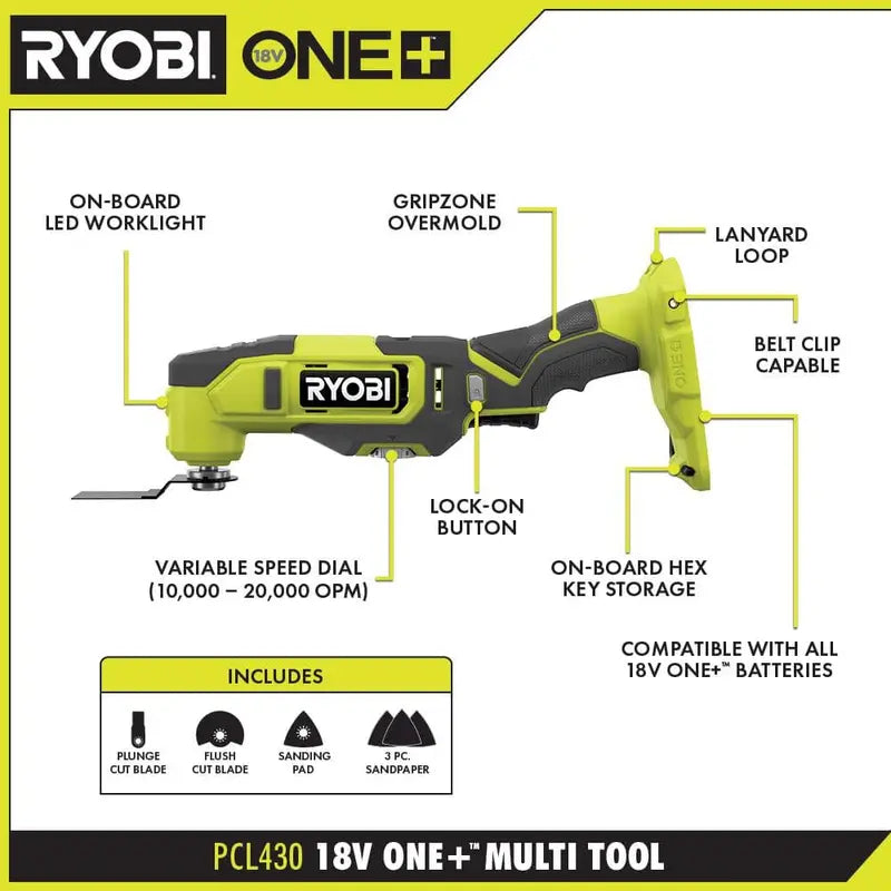 RYOBI ONE+ 18V 6-Tool Combo Kit – Includes Jig Saw, Drill, Impact Driver, LED Work Light & More (28324924)