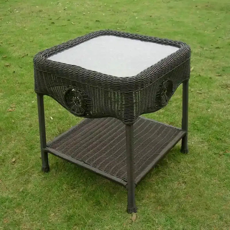 Riviera Resin Wicker Side Table – 18-Inch Lightweight Indoor/Outdoor Accent Piece