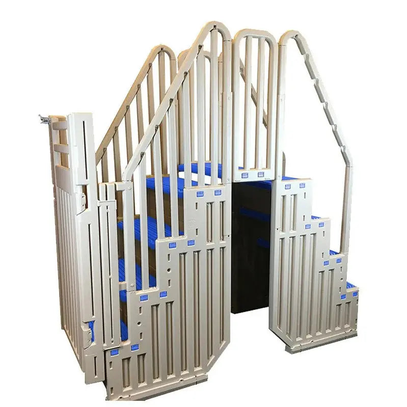 Plastics Warm Gray Above-Ground Pool Set – Includes Blue Safety Steps and Secure Closure System