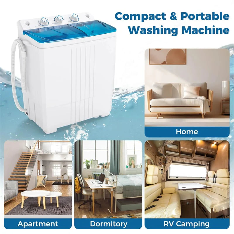 Portable Washing Machine, 2-in-1 Twin Tub Washer Spin Dryer Combo with Built-in Drain Pump, 20LB Capacity & Compact for Apartment, Dorm & RV