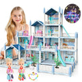 JoyStone 14-Room Kids Dollhouse with Colorful Lights, Includes 2 Dolls, Creative Blue Gift for Girls