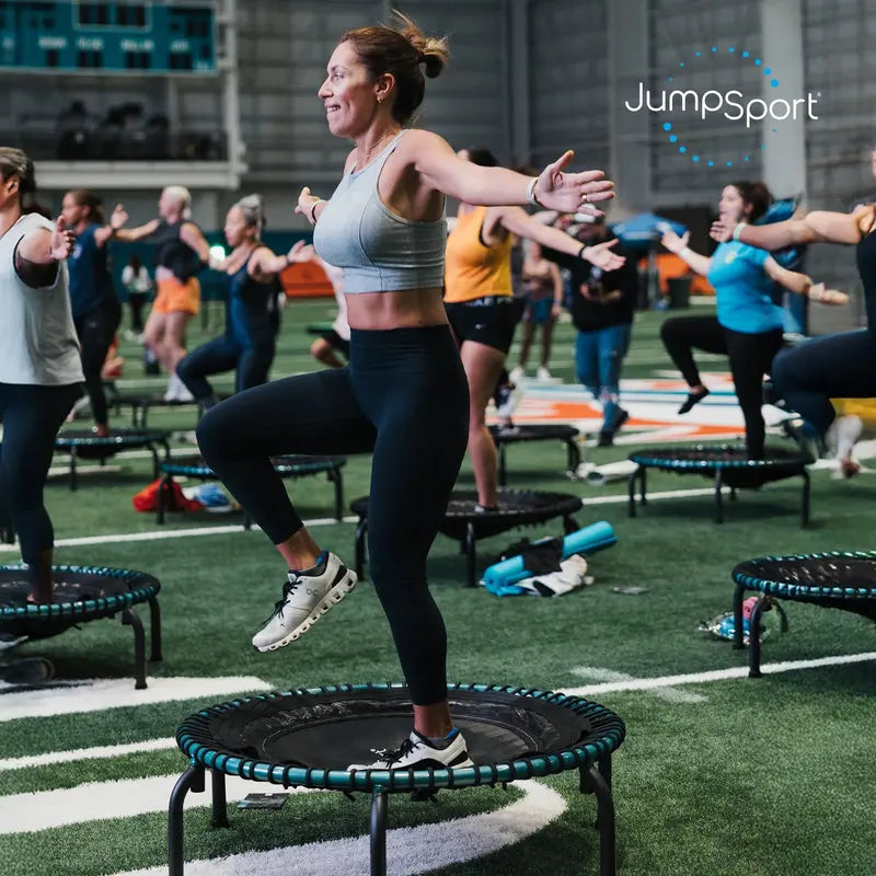 JumpSport 350 Pro Indoor Trampoline – 39″ Fitness Trampoline with Enhanced Stability & Cardio Focus (Teal/Black)