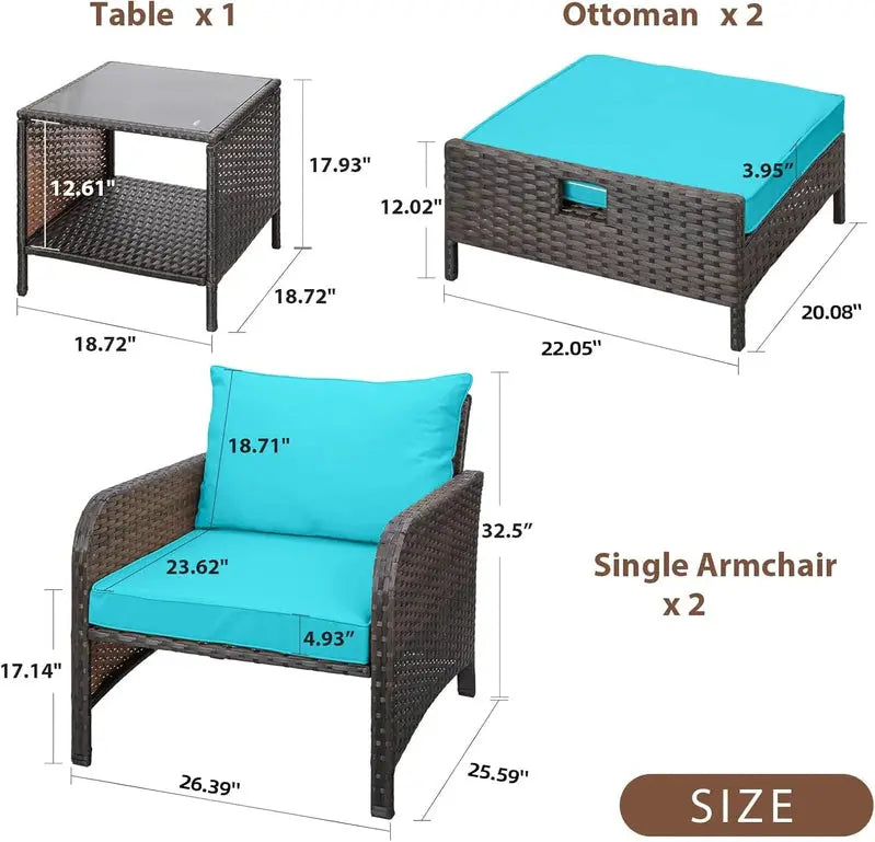 Leveleve 5-Piece Balcony Conversation Set – Compact Patio Furniture with Weather-Resistant Design