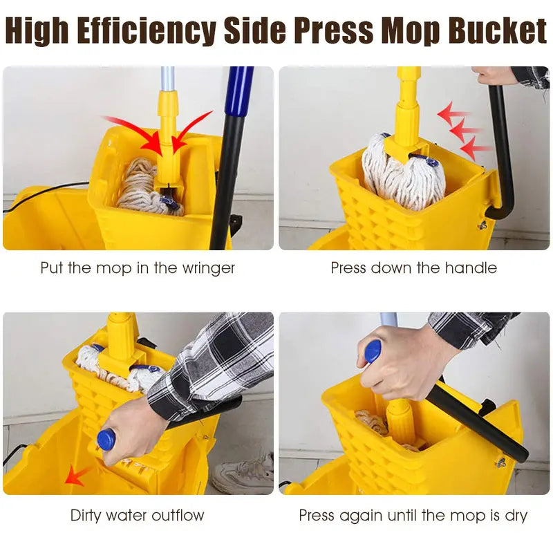 Commercial-Grade Mop Bucket with Wringer – Portable 21-Quart Yellow Cleaning Station