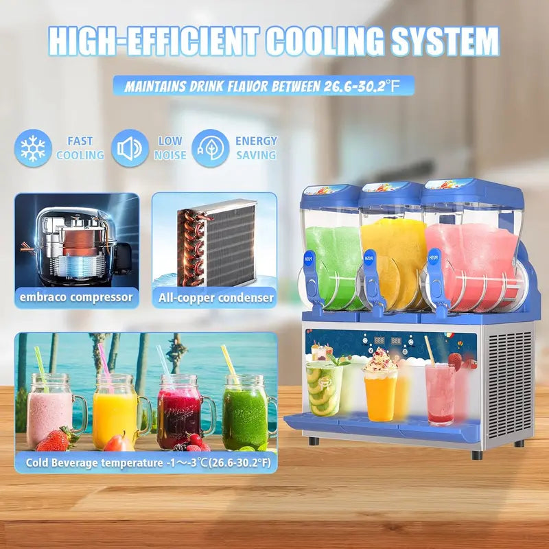 Commercial-Grade Slush Machine – 30L Dual Tanks, 1000W, 304 Stainless Steel, Ideal for Bars & Cafés