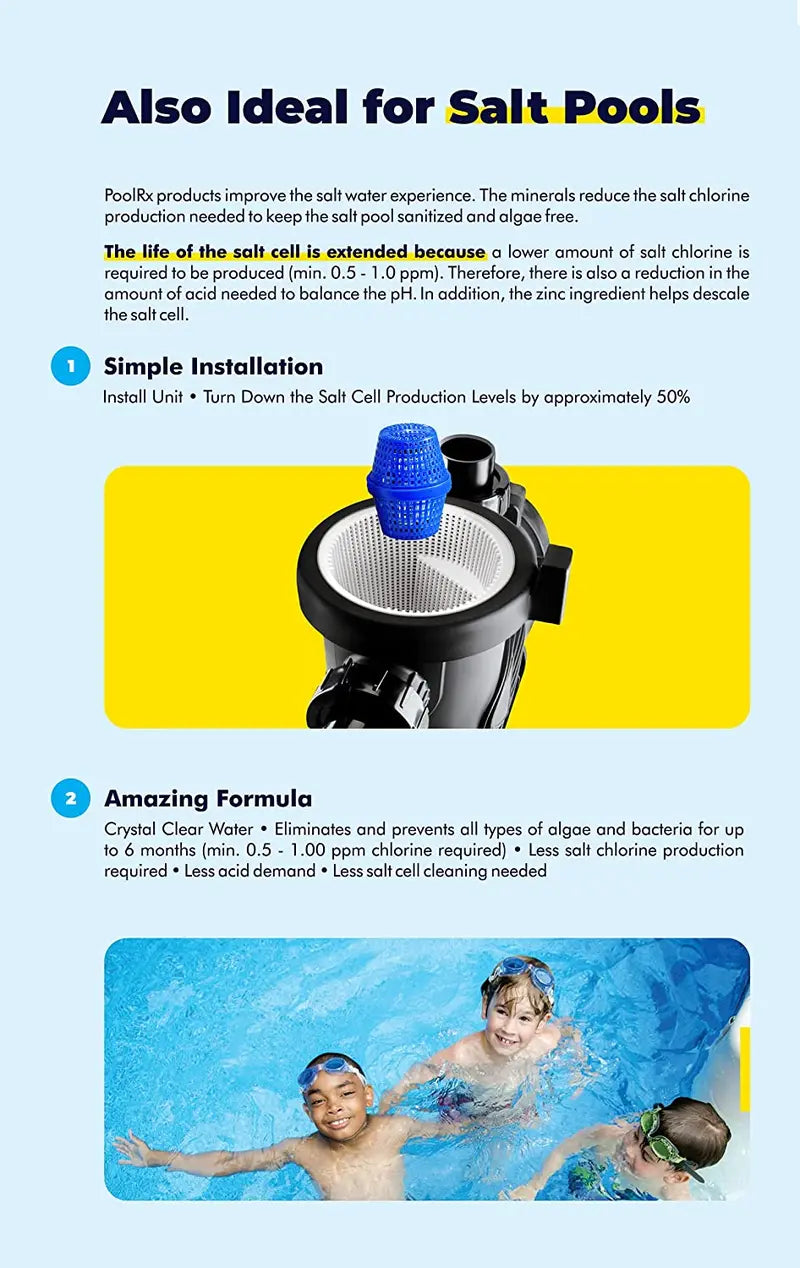 PoolRx Algaecide Unit #101066 – 6-Month Treatment for 20K–30K-Gallon Pools, Simplified Maintenance